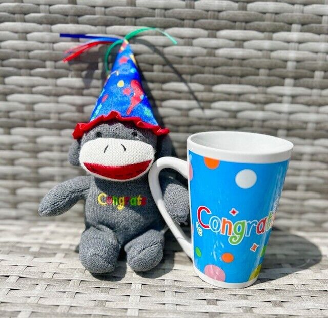Congrats Sock Monkey Plush Mug Set Celebrate NEW