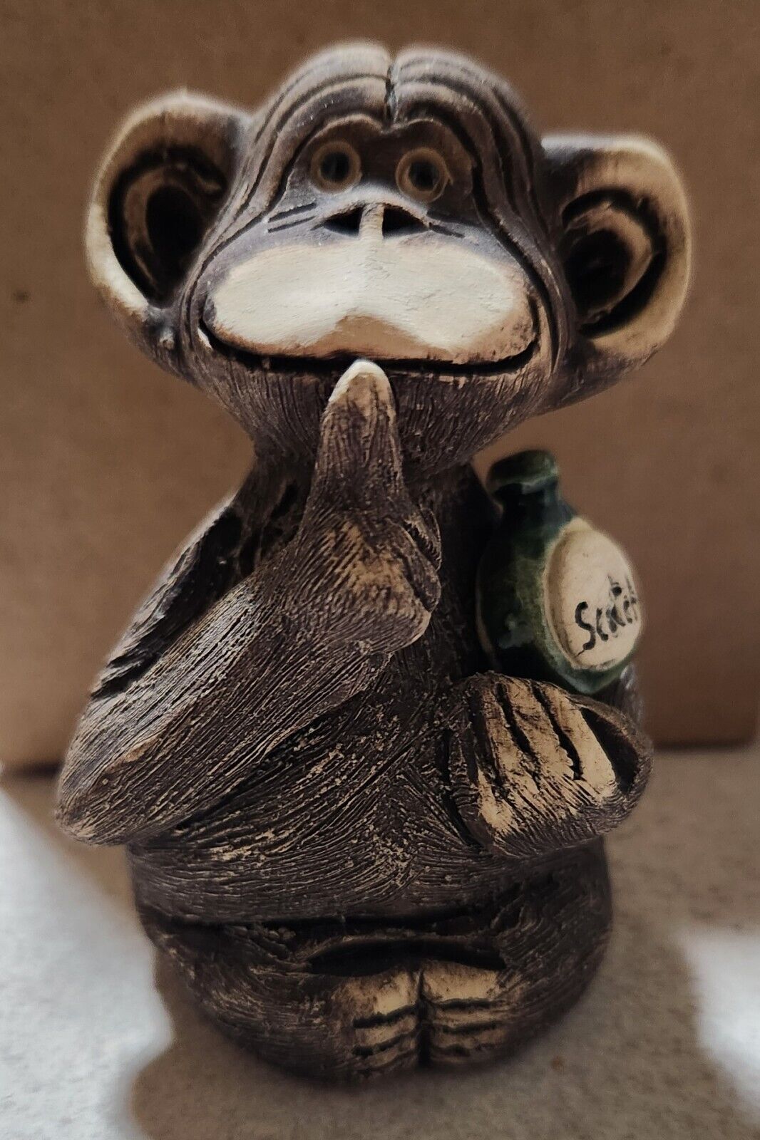 Artesania RinconadaMonkey/Chimp With Scotch Bottle Figurine Hand Made In Uruguay