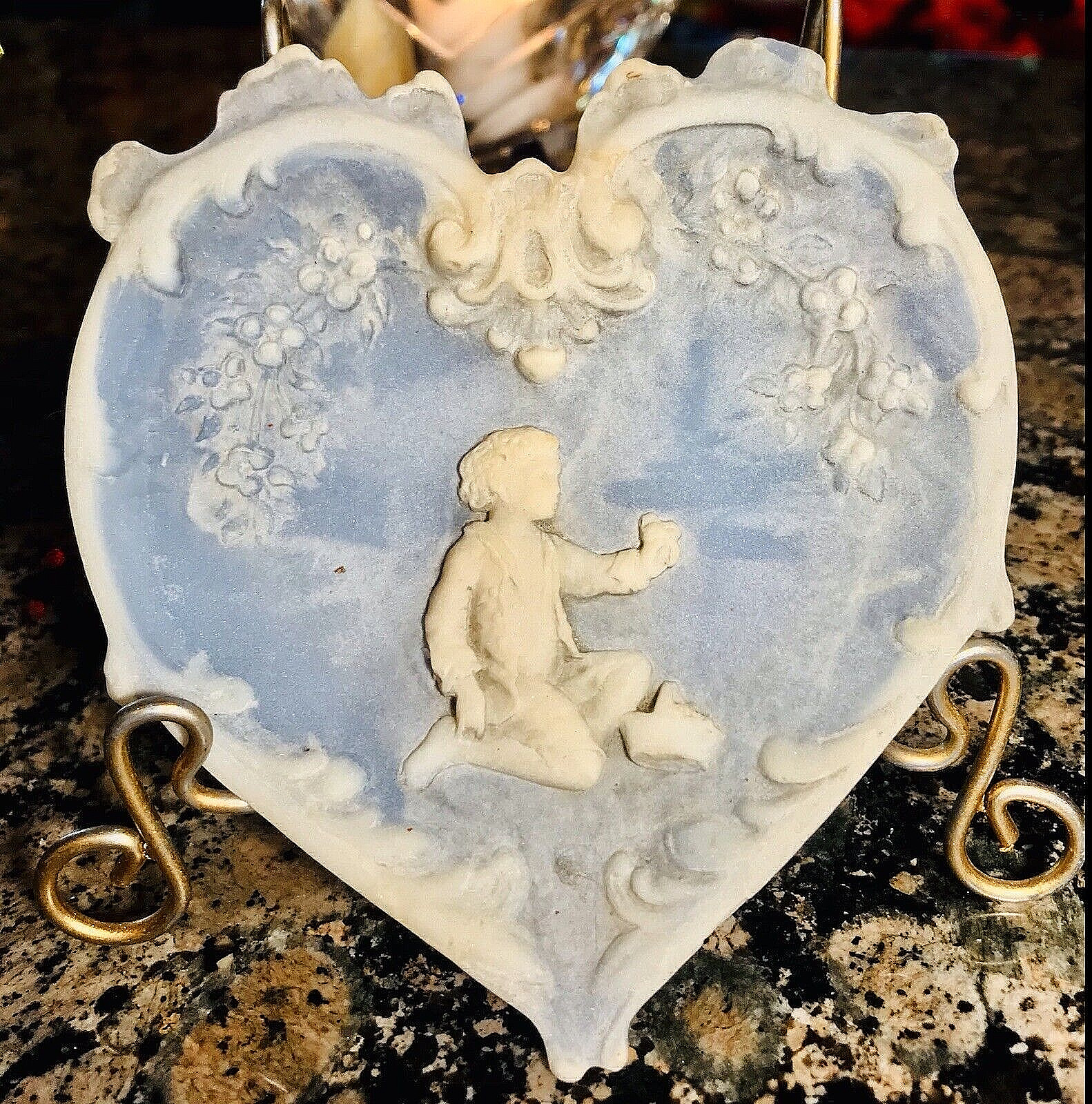 Vintage Incolay Stone Bohemian Blessed Heart Victorian Spirited Wall Mount Art