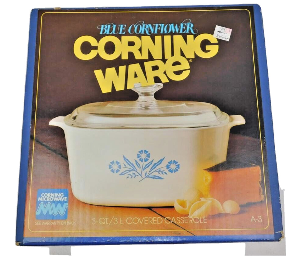 RARE Vintage Corning Ware Blue Cornflower Casserole Dish 3 Quart A-3 in BOX 1st