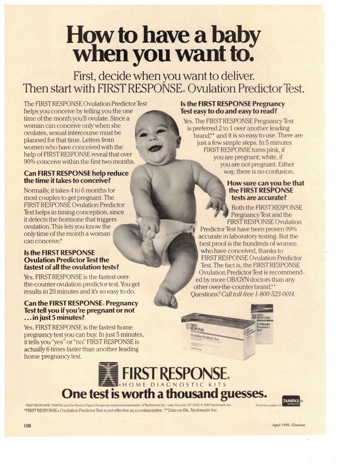 1989 First Response Home Diagnostic Kits Ovulation Test Vintage Print Ad