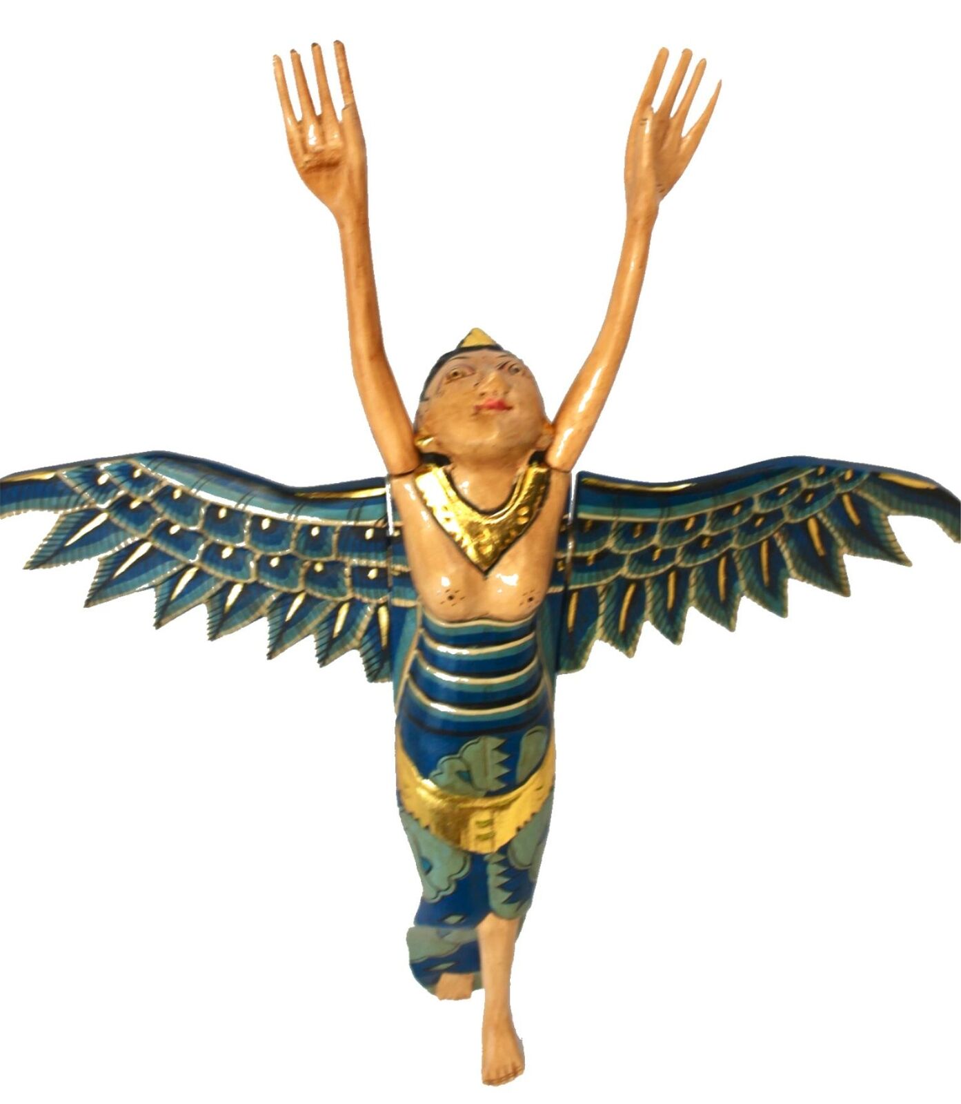 Flying Winged Dewi Sri Goddess Mobile Spiritchaser Carved Wood Bali art Teal 21\