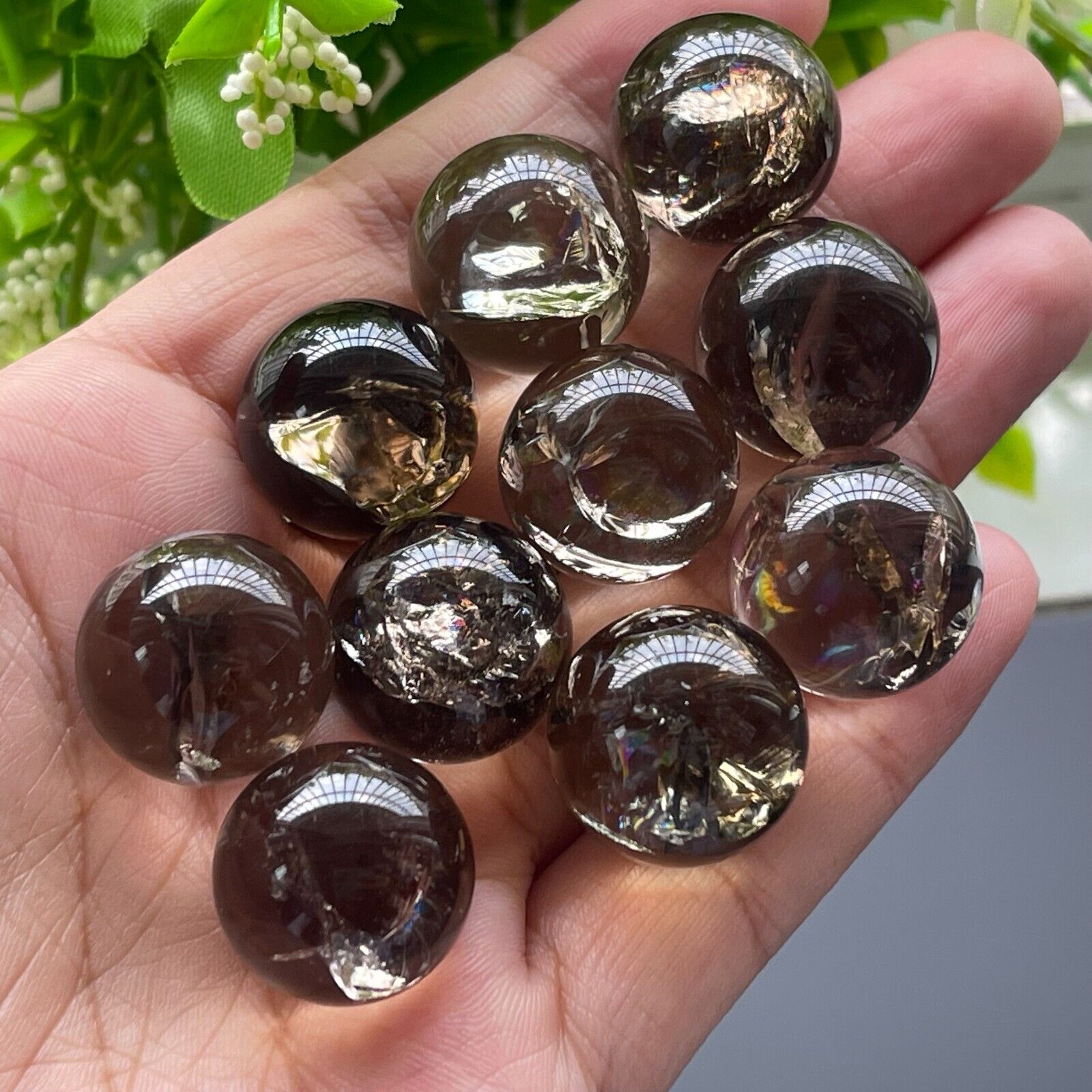 10pc Natural Smoky Quartz ball hand carved crystal 15mm sphere gem reiki healing