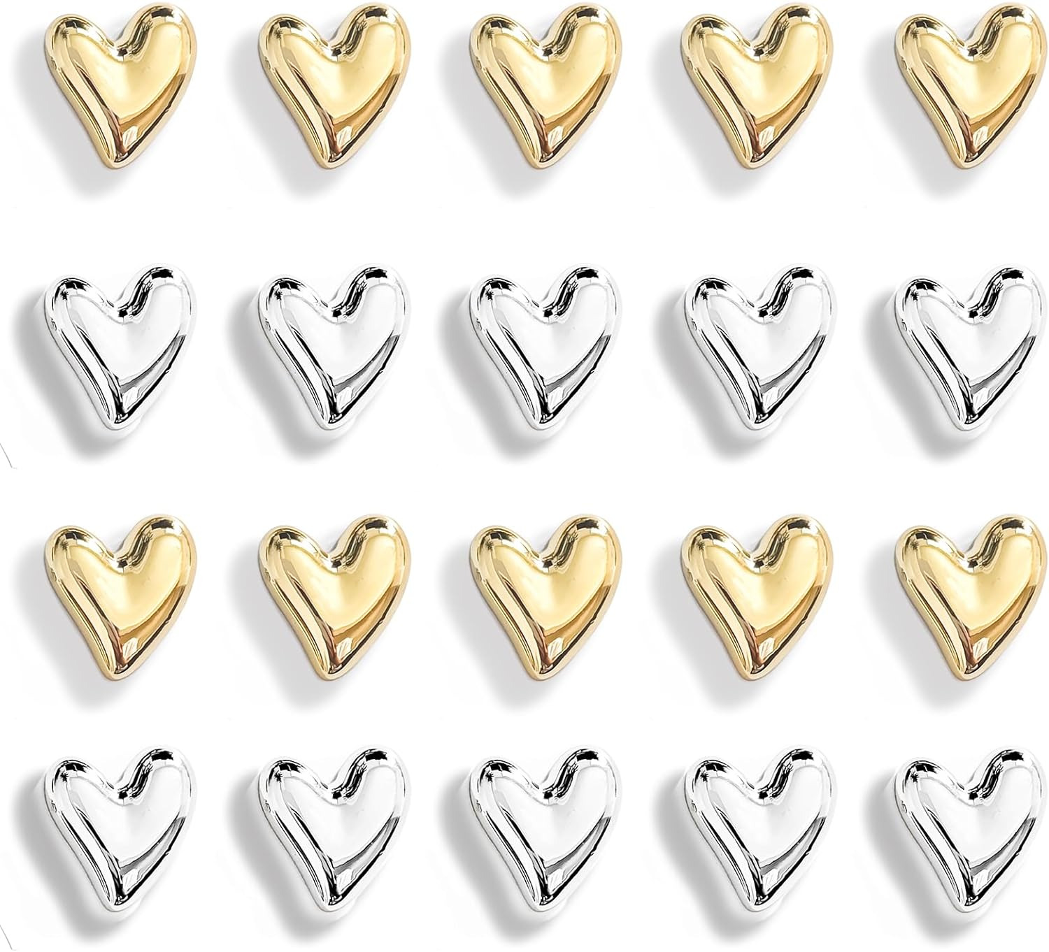 20PCS Gold Refrigerator Magnets Cute Love Heart Decorative Magnets Silver Fridge