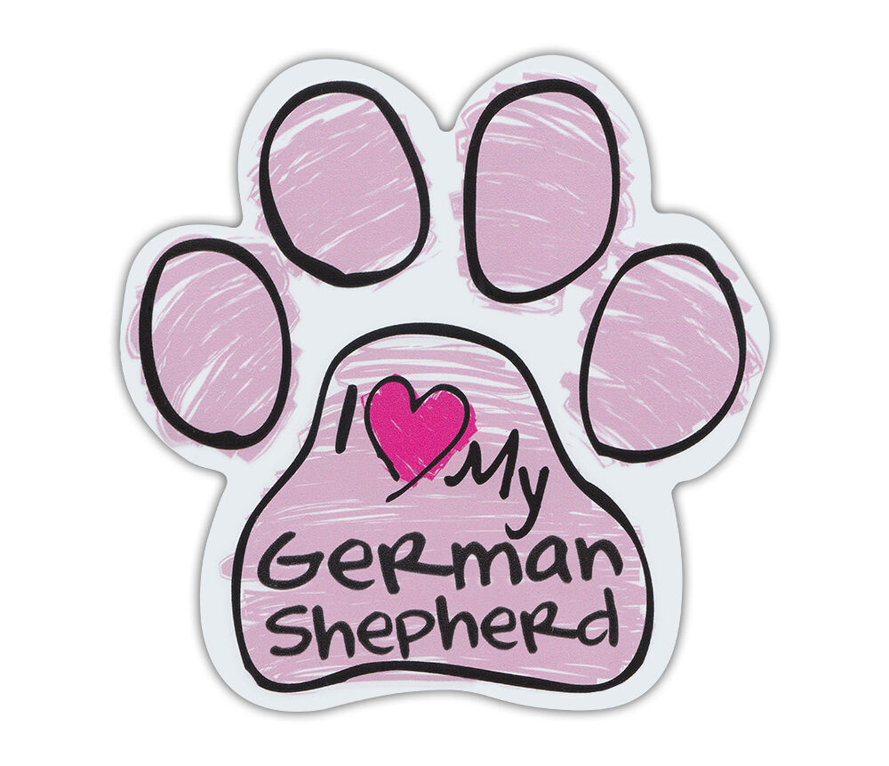 Pink Scribble Paws: I LOVE MY GERMAN SHEPHERD | Dog Paw Shaped Car Magnets