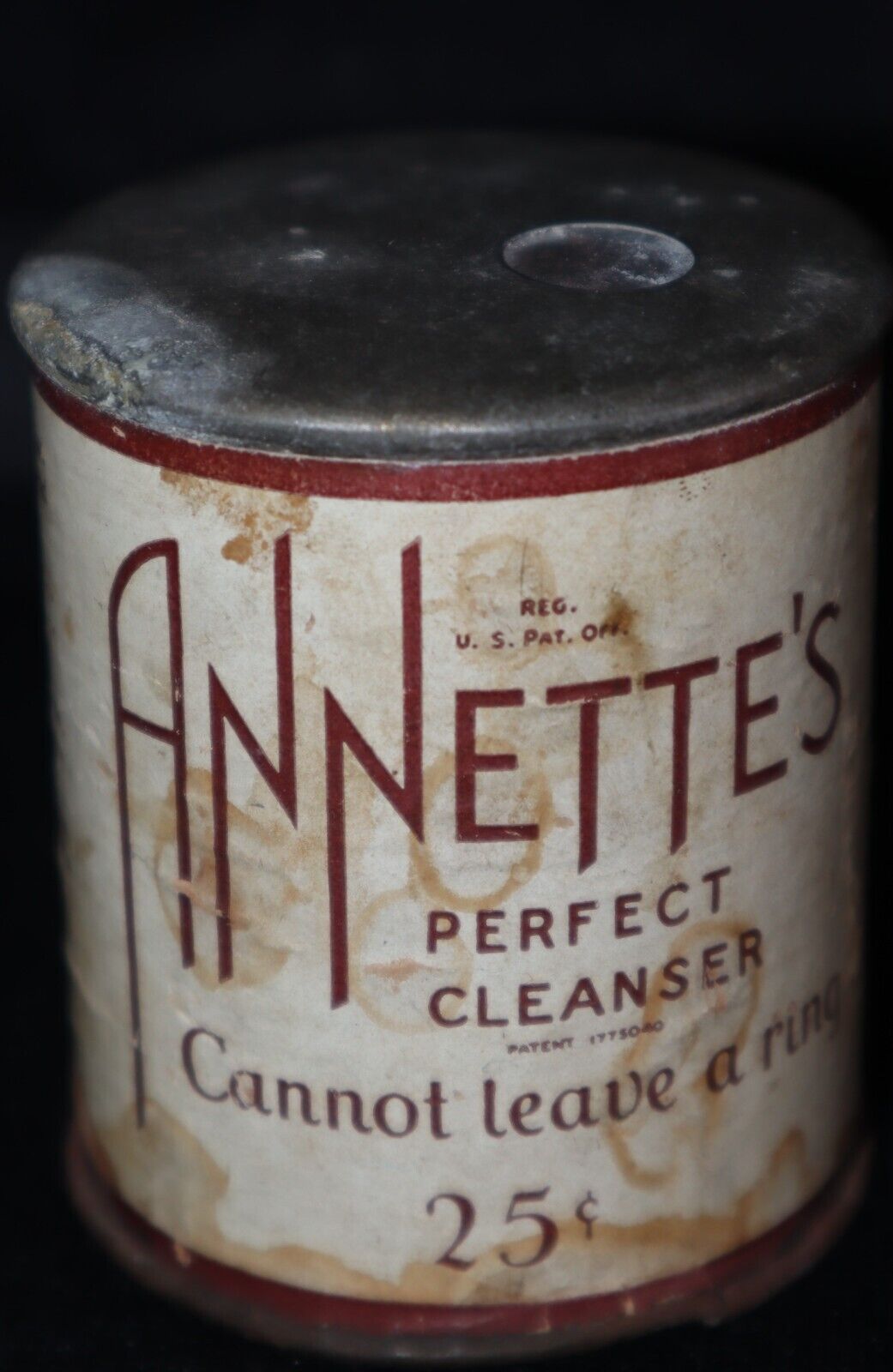 Annette\'s Perfect Cleanser miniature trial size tin~1932, about 2/3 full