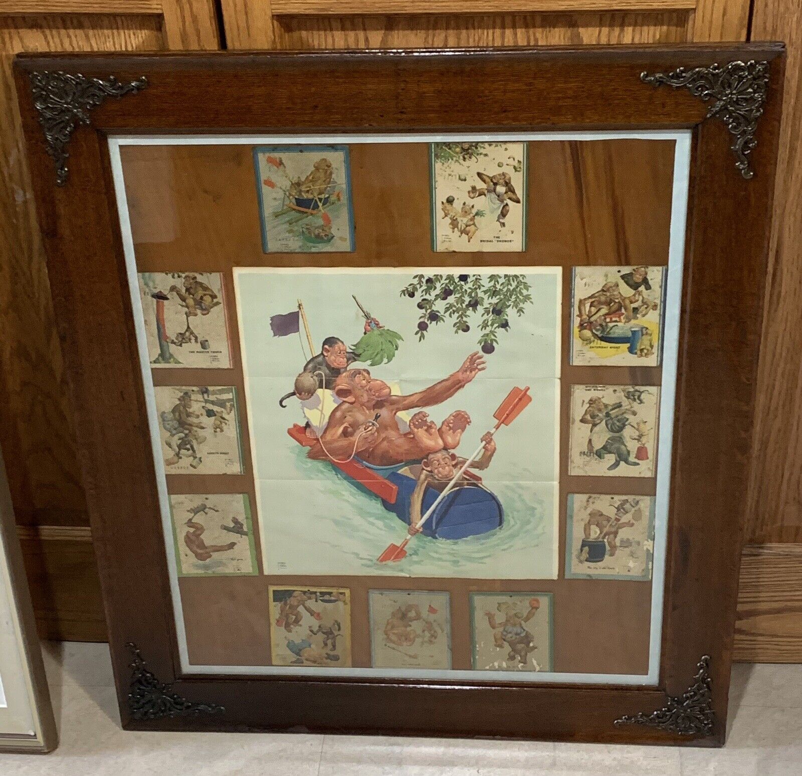Vintage Artist Lawson Wood Cut Outs In Antique Frame