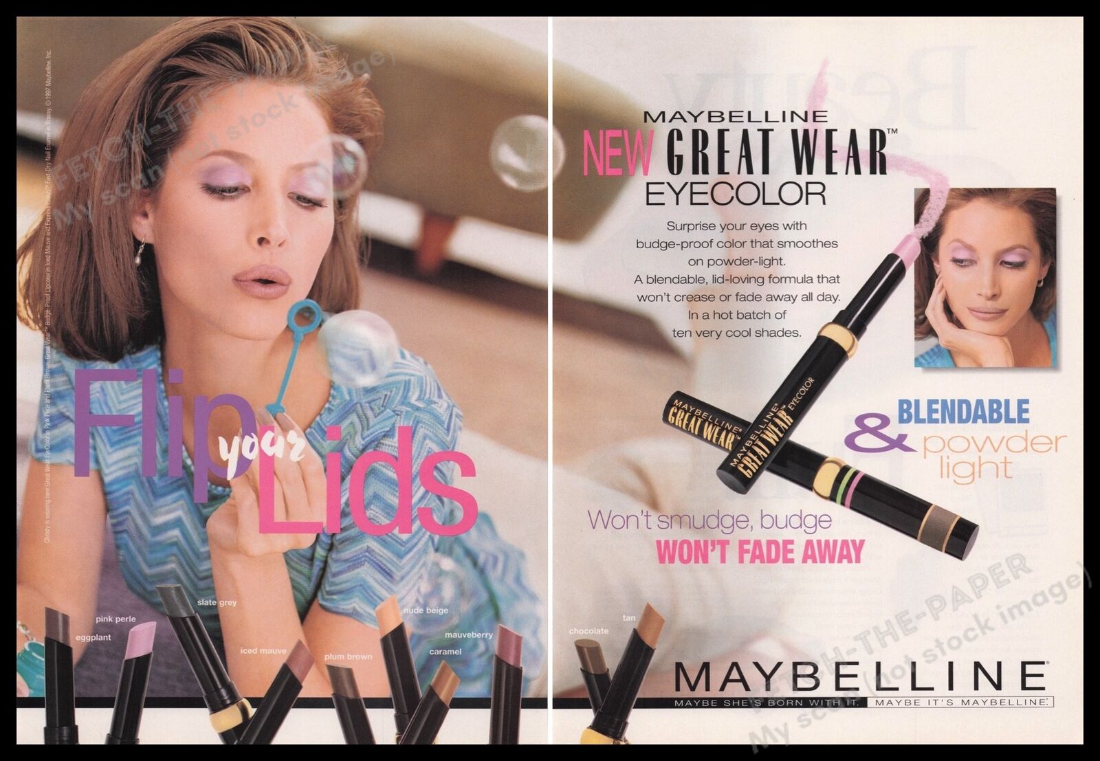 Maybelline Christy Turlington 1990s Print Advertisement Ad (2 pages) 1997