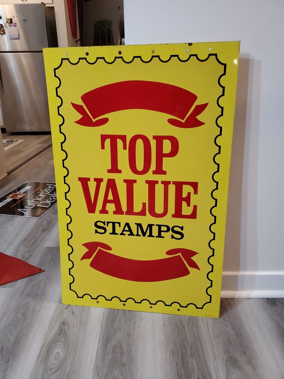 c.1960s Original Vintage Top Value Stamps Sign Metal 2 Sided Donasco Grocery Gas
