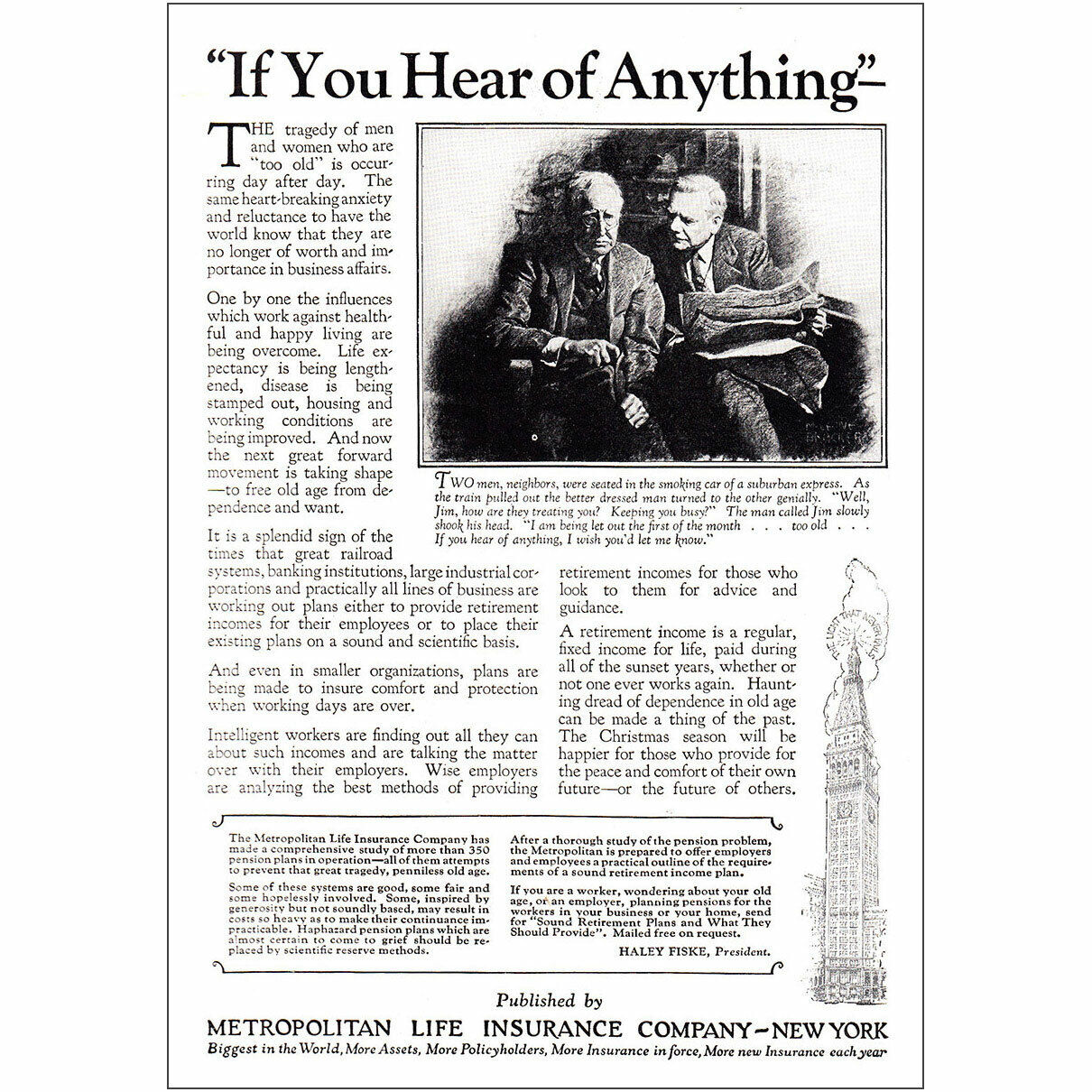 1926 Metropolitan Life Insurance: If You Hear of Anything Vintage Print Ad