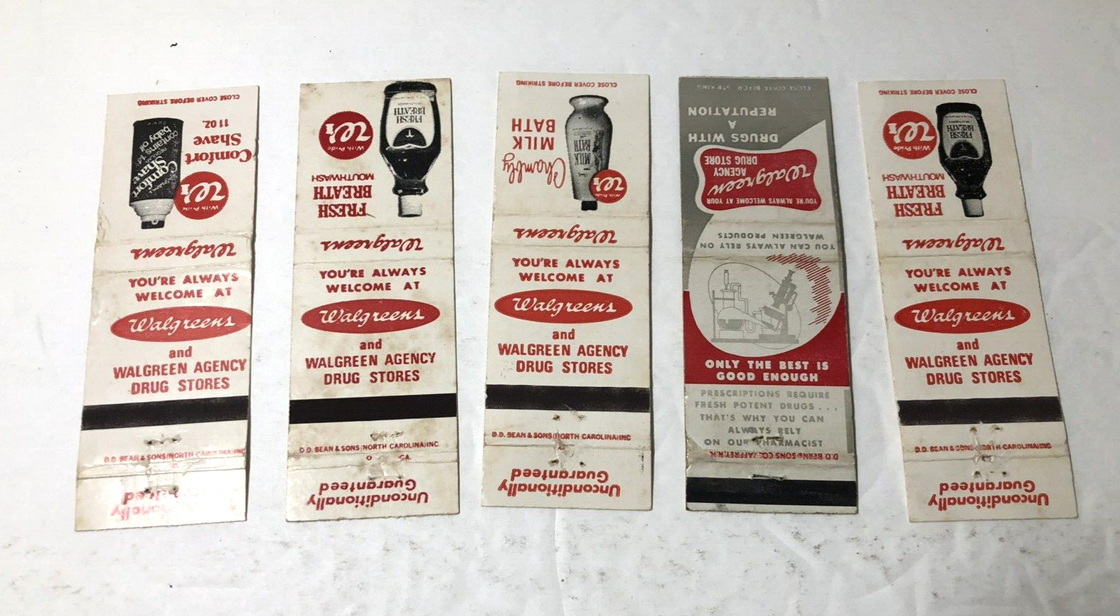 Lot of 5 Vintage Walgreens Matchbook covers - Advertisements - No Matches
