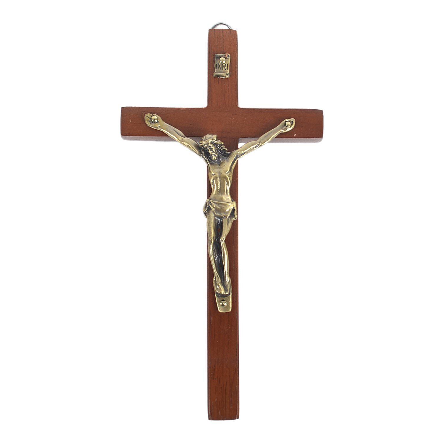 Vintage Wooden Metal Wall Cross Crucifix Holy Religious Carved Christ Brown