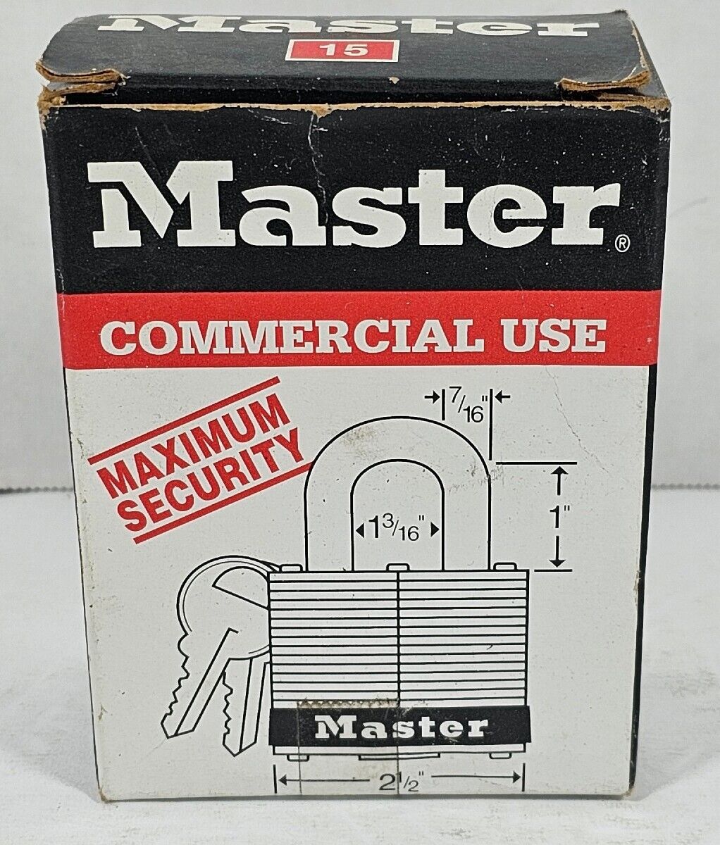 Vintage NOS Master Lock Commercial Use Maximum Security Padlock No. 15