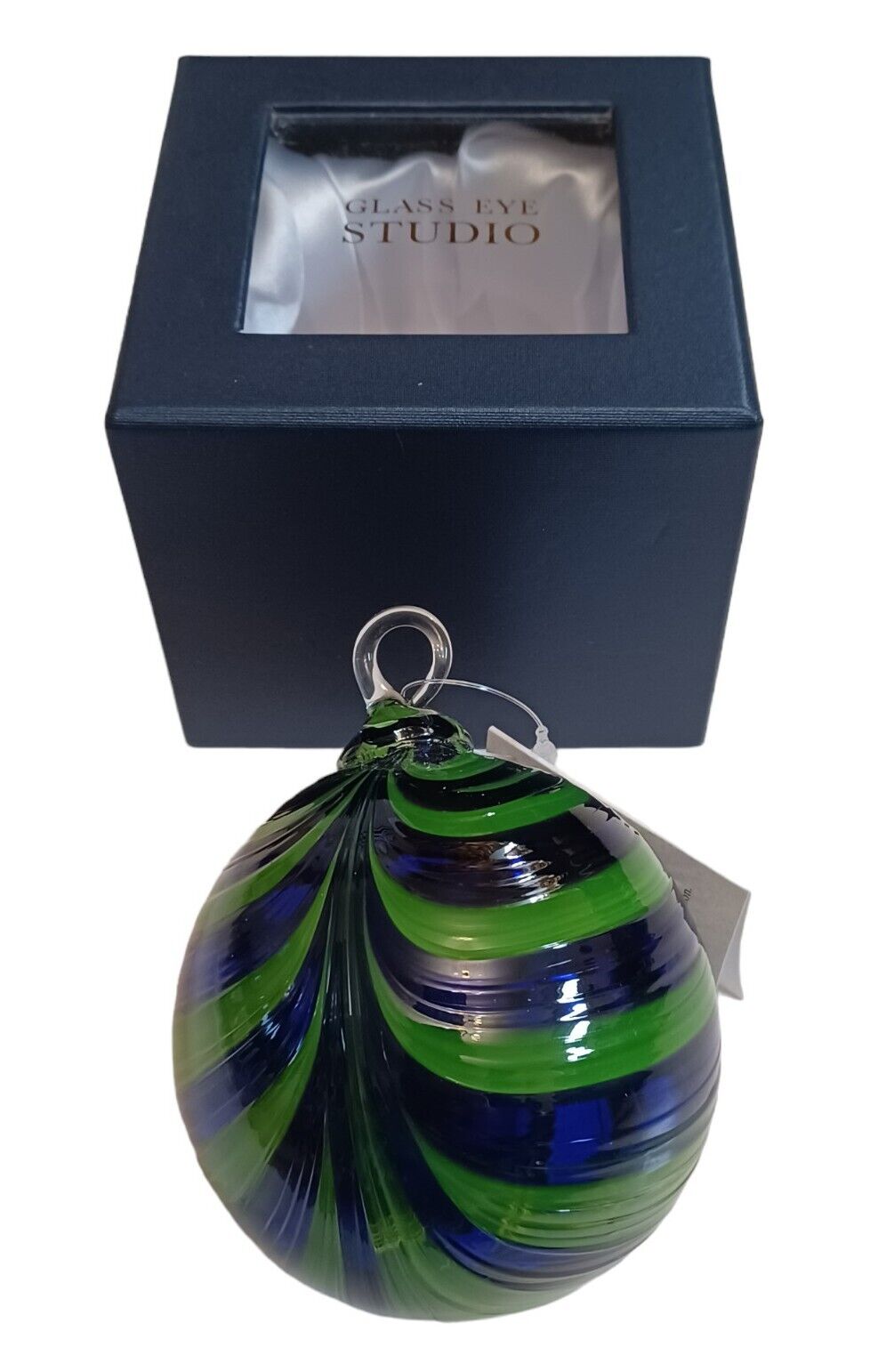 Glass Eye Studio GES Christmas Ornament in Box Green Blue Seahawks Colors NWT
