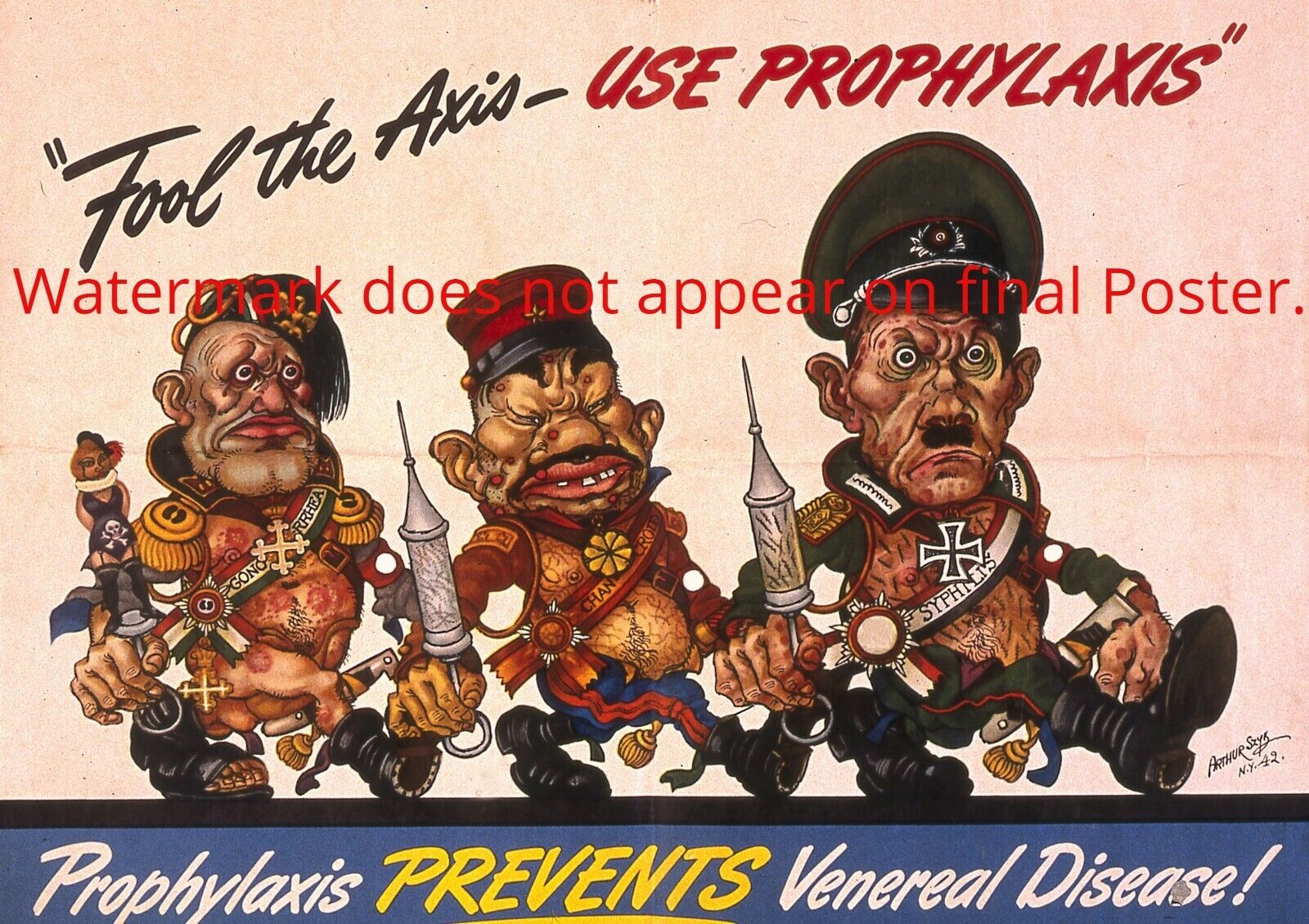 Anti Axis Poster Arthur Szyk WWII Germany Italy Japan humor Venereal syphilis