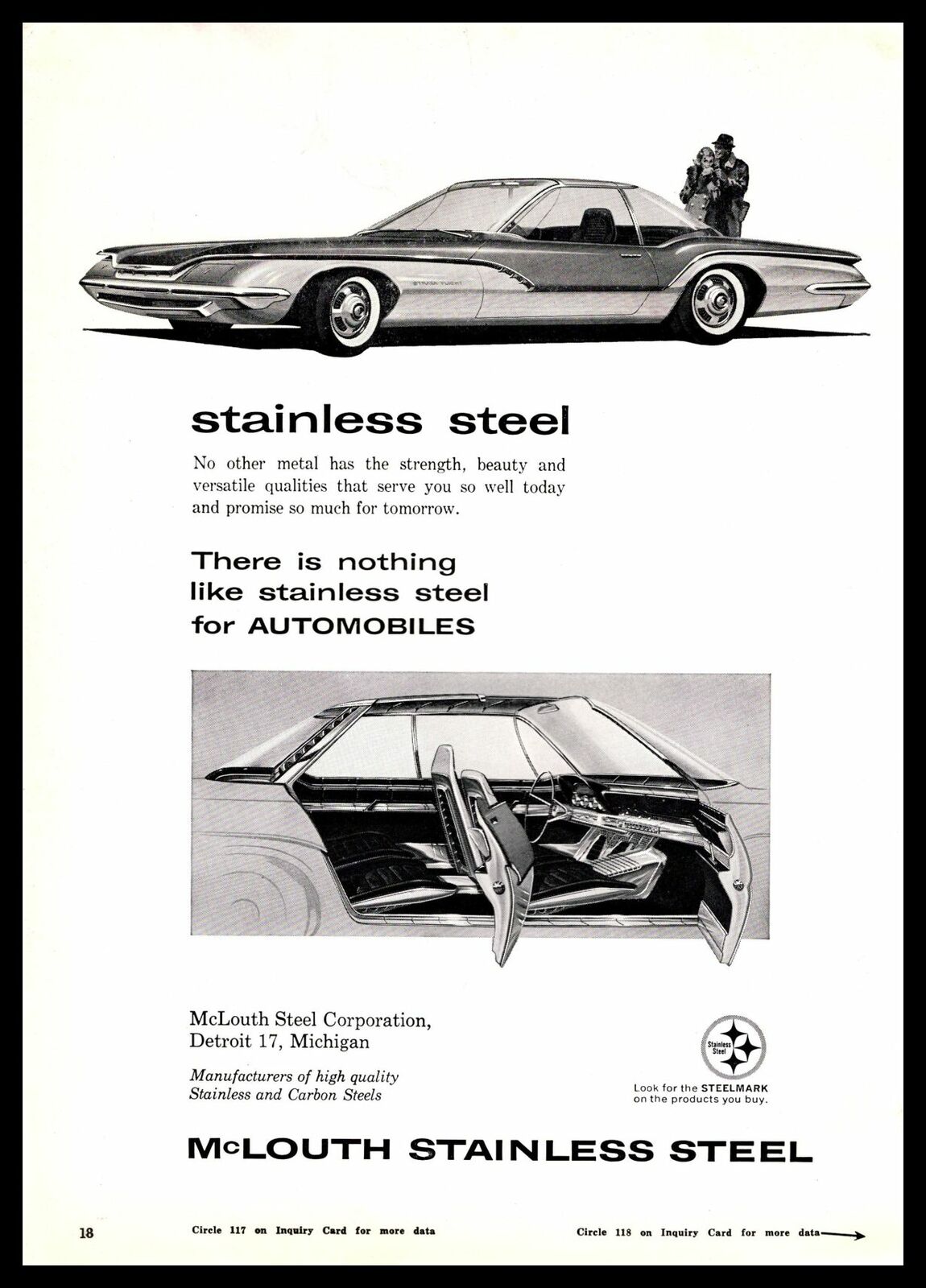 1961 McLouth Stainless Steel Space Age Futuristic Concept Car Vintage Print Ad
