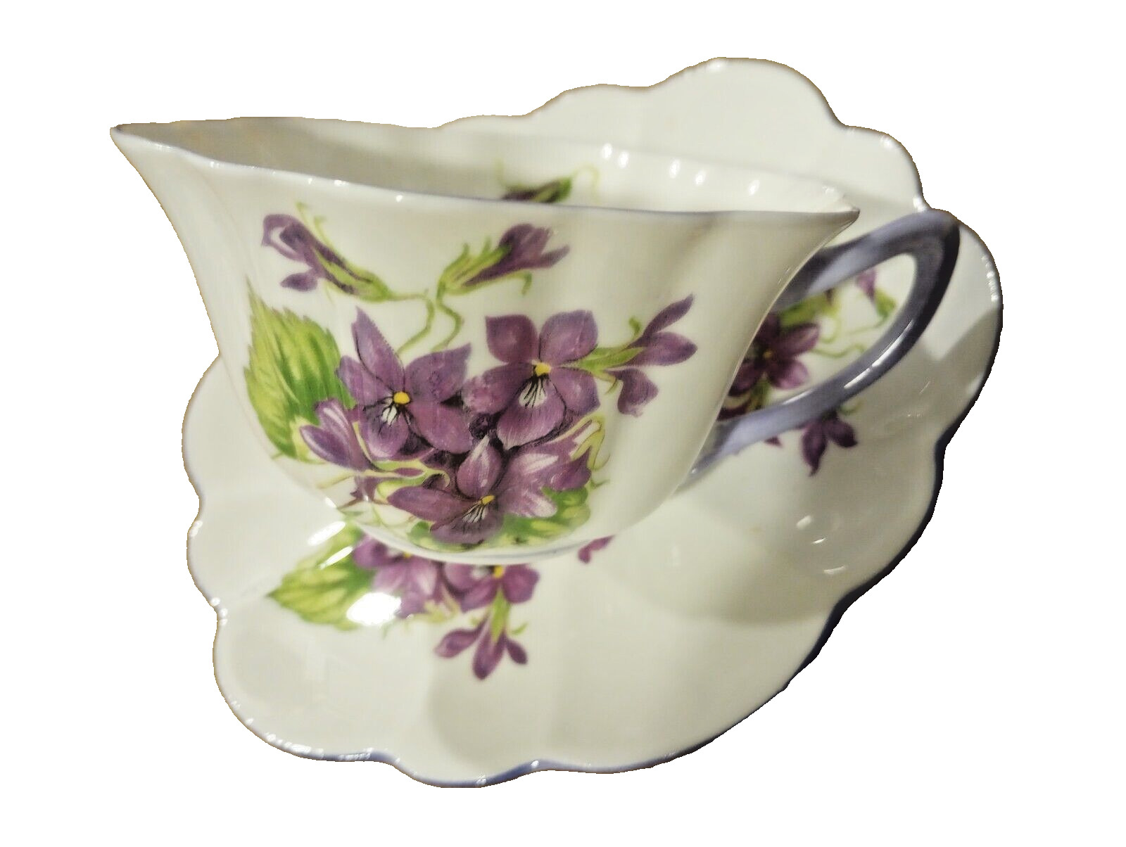 Vintage 1960\'s Shelley England Violets Tea Cup & Saucer, Gorgeous Mauve Trim