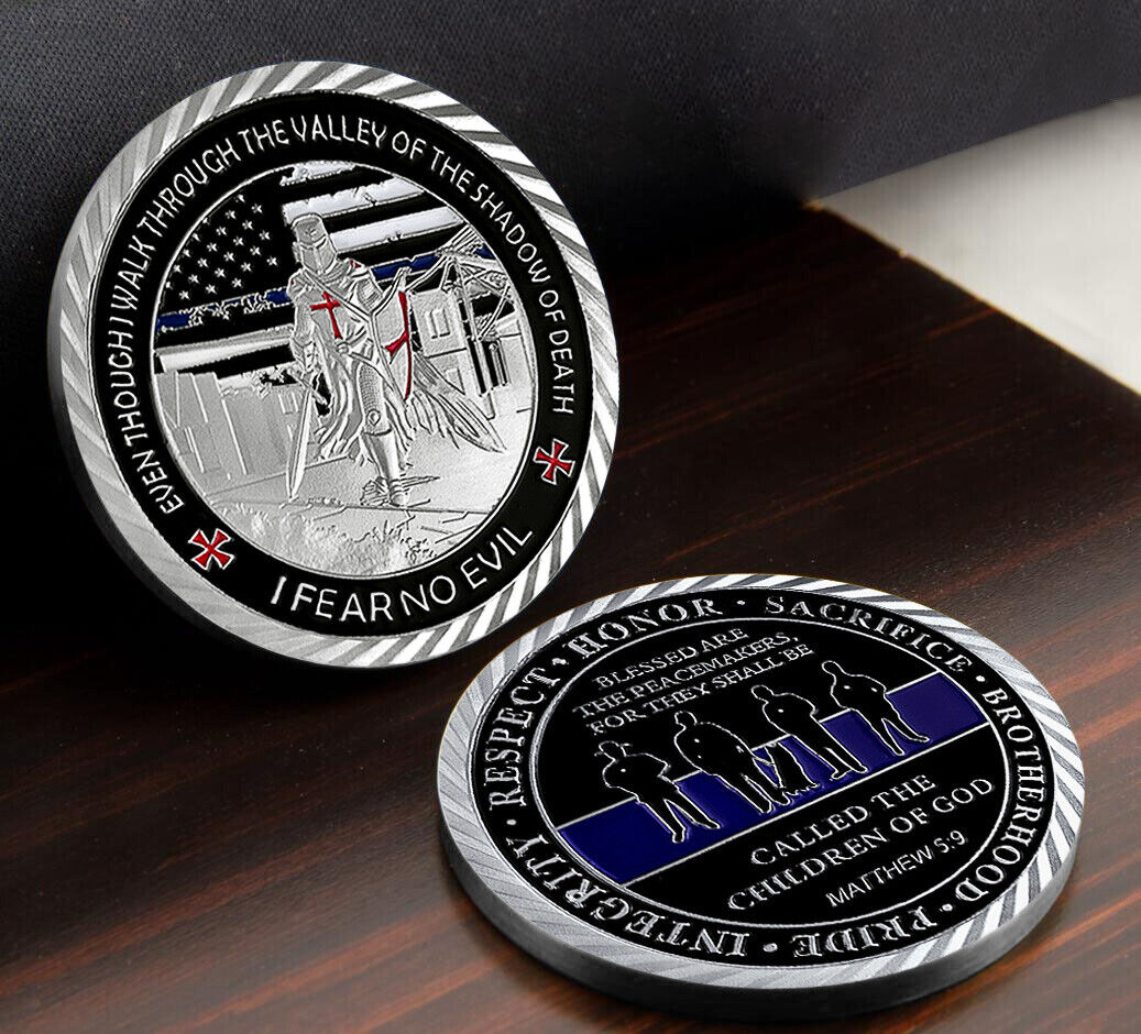 US Police Officers Fear No Evil Challenge Coin NYPD Blue Lives Matter Prayer