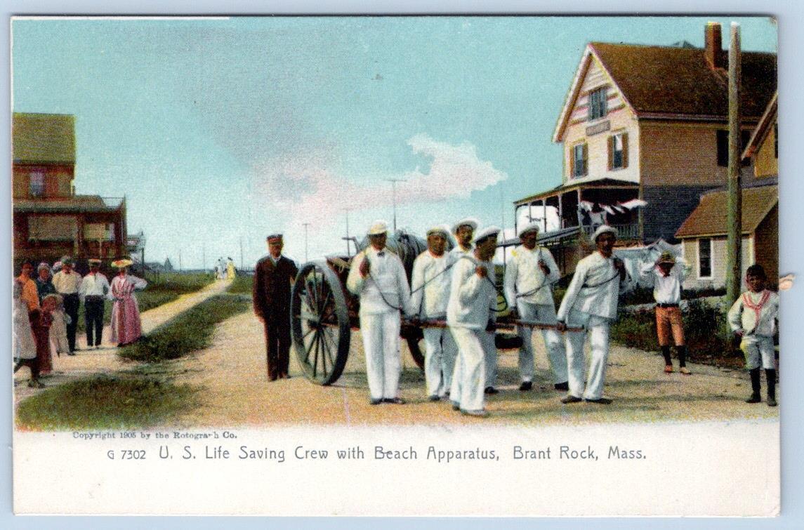 1905 U.S. LIFE SAVING CREW BEACH APPARATUS BRANT ROCK MA ROTOGRAPH POSTCARD