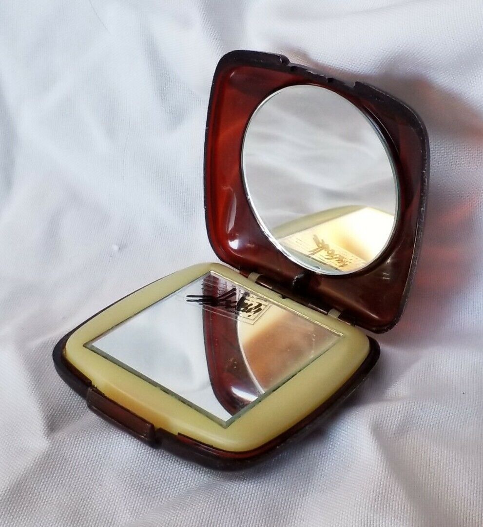 Vintage 1970\'s Mon Image Double Mirror Folding Compact Faux Tortise Shell Cover