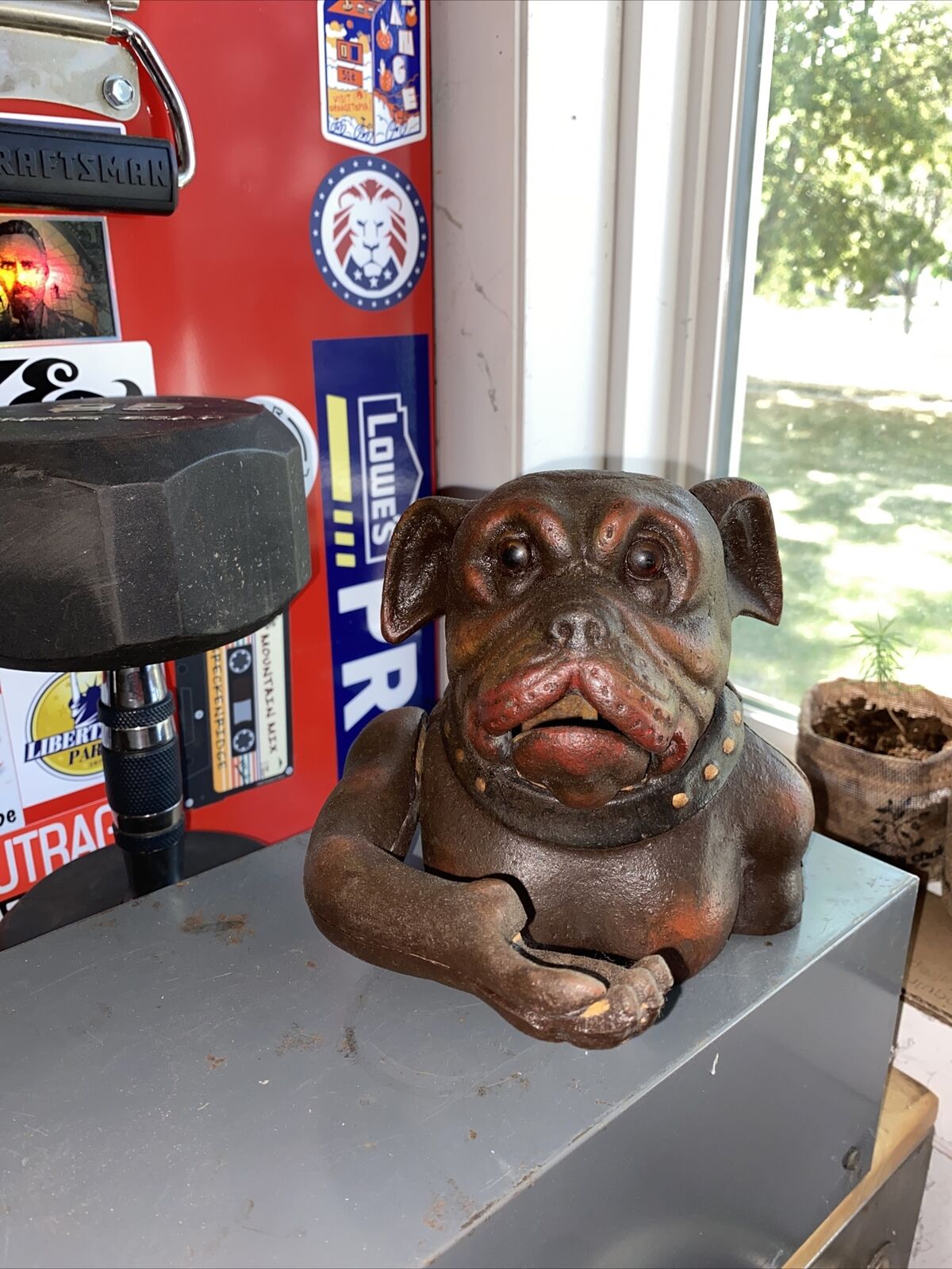 Bulldog Mechanical Piggy Bank Cast Iron Junkyard Dog Harley K9 Collector 5+ LBS