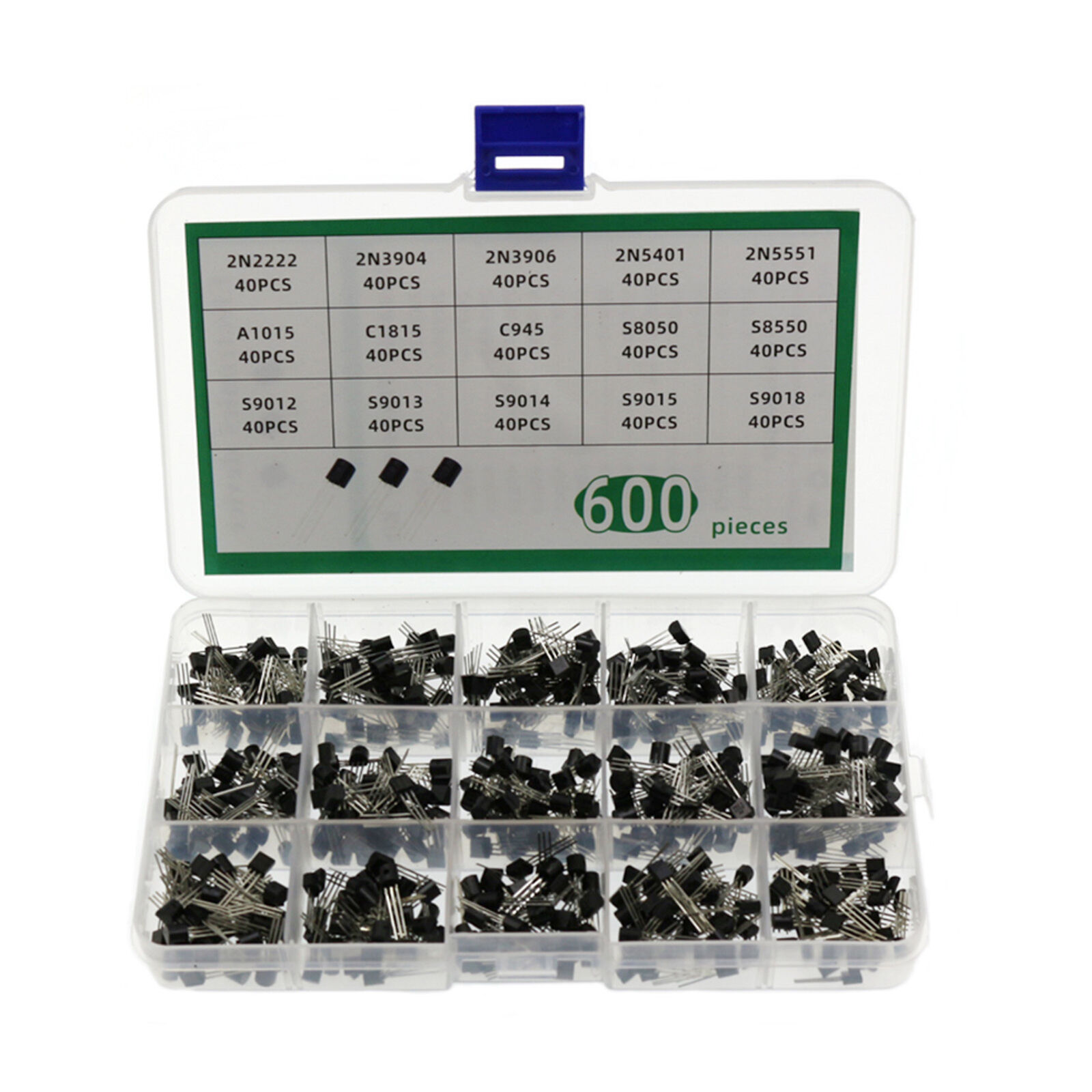 600PCS TO-92 Transistor 15 Types Values Kit Set with Assorted Storage Box L9O8