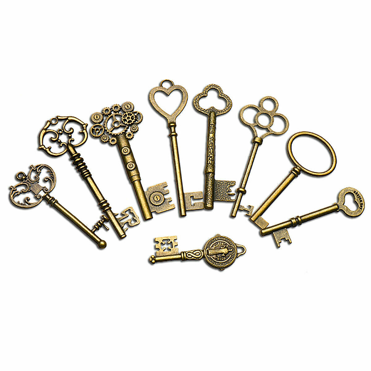 9pcs Vintage Skeleton Keys Charm Set Royal Key in Antique Bronze for Pendant DIY