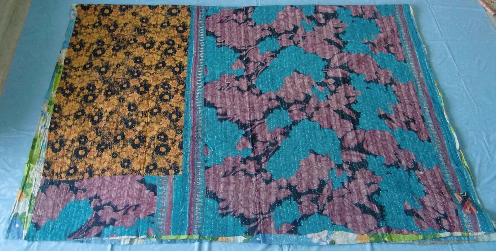 Indian quilt vintage craft handmade 100% cotton bedding reversible bedspread 