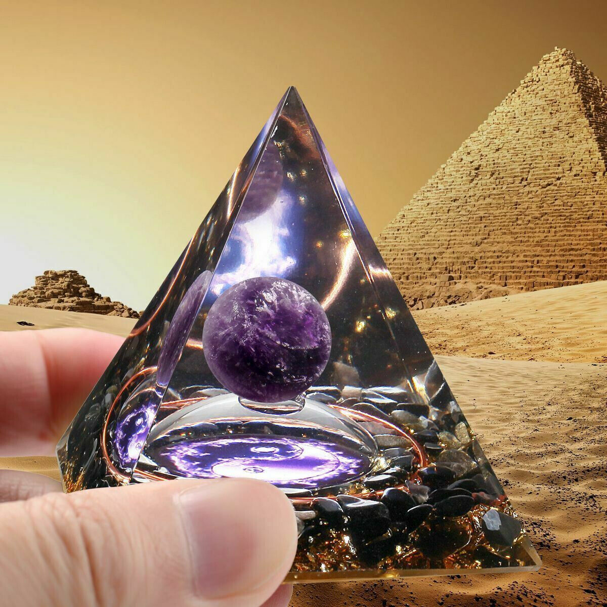 EMF Protection Orgonite Pyramid Amethyst Peridot Healing Crystal Energy Orgone