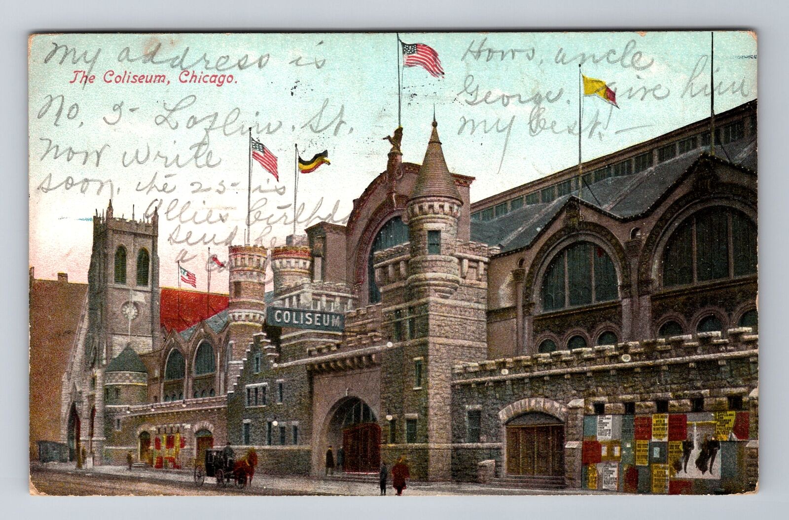 Chicago IL-Illinois, the Coliseum, Antique Vintage Souvenir Postcard