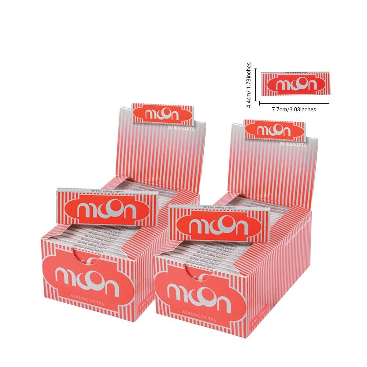2 Box 50 Booklets Moon Red 1 1/4 Size Rolling Paper Full Box 77 mm Smoking Paper