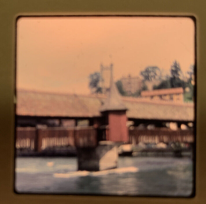1965 Kodachrome Photo Slide 35mm Lucerne Switzerland Kapellbrücke Chapel Bridge