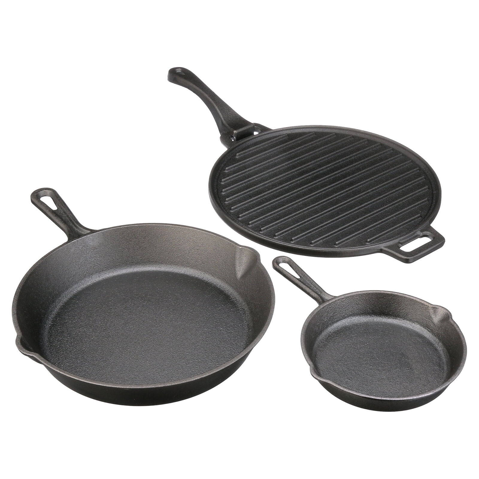 4-Piece Cast Iron Skillet Set with Handles and Griddle, Pre-Seasoned,