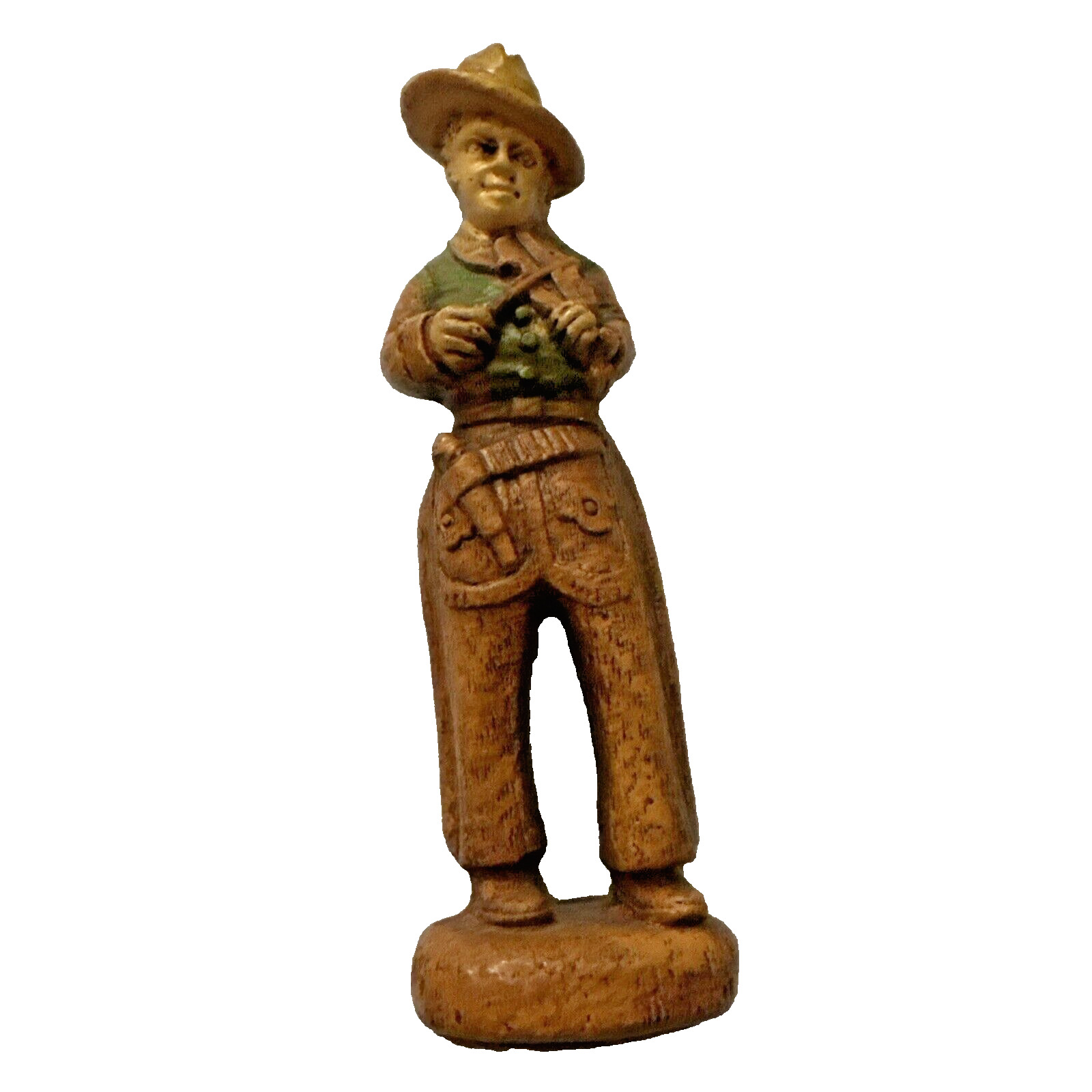 Carved Fiddle Playing Cowboy Statue Vtg Handpainted Wood Composite Souvenir 5.5
