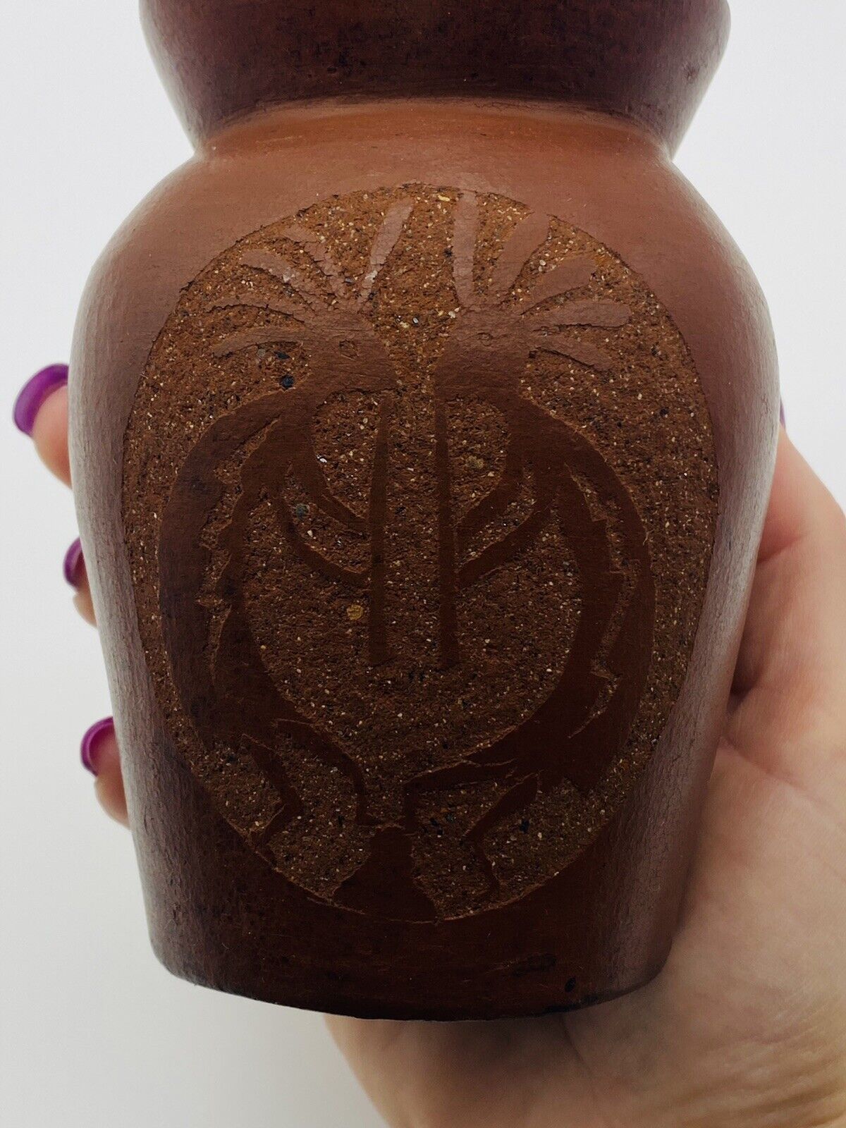 Vintage Kokopelli Native American Southwestern Etched Art Pottery Vase