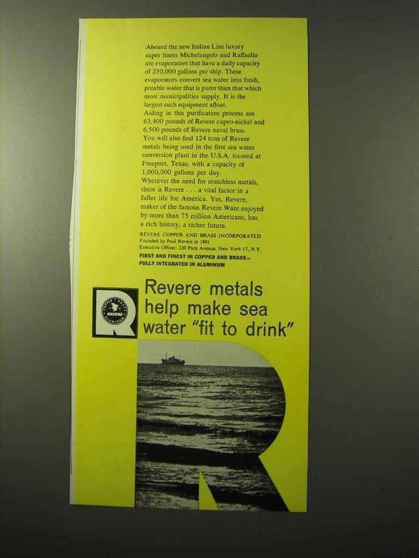 1964 Revere Copper and Brass Ad - Sea Water to Drink