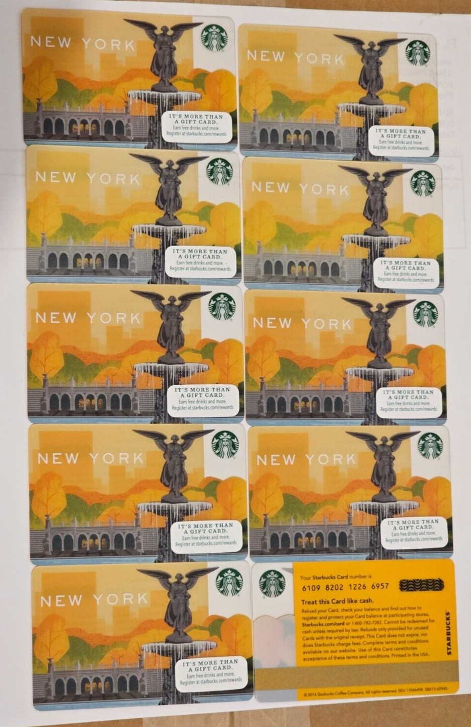 2014 Starbucks  New York City Central Park Cards Ten (10)  Total.            (A)