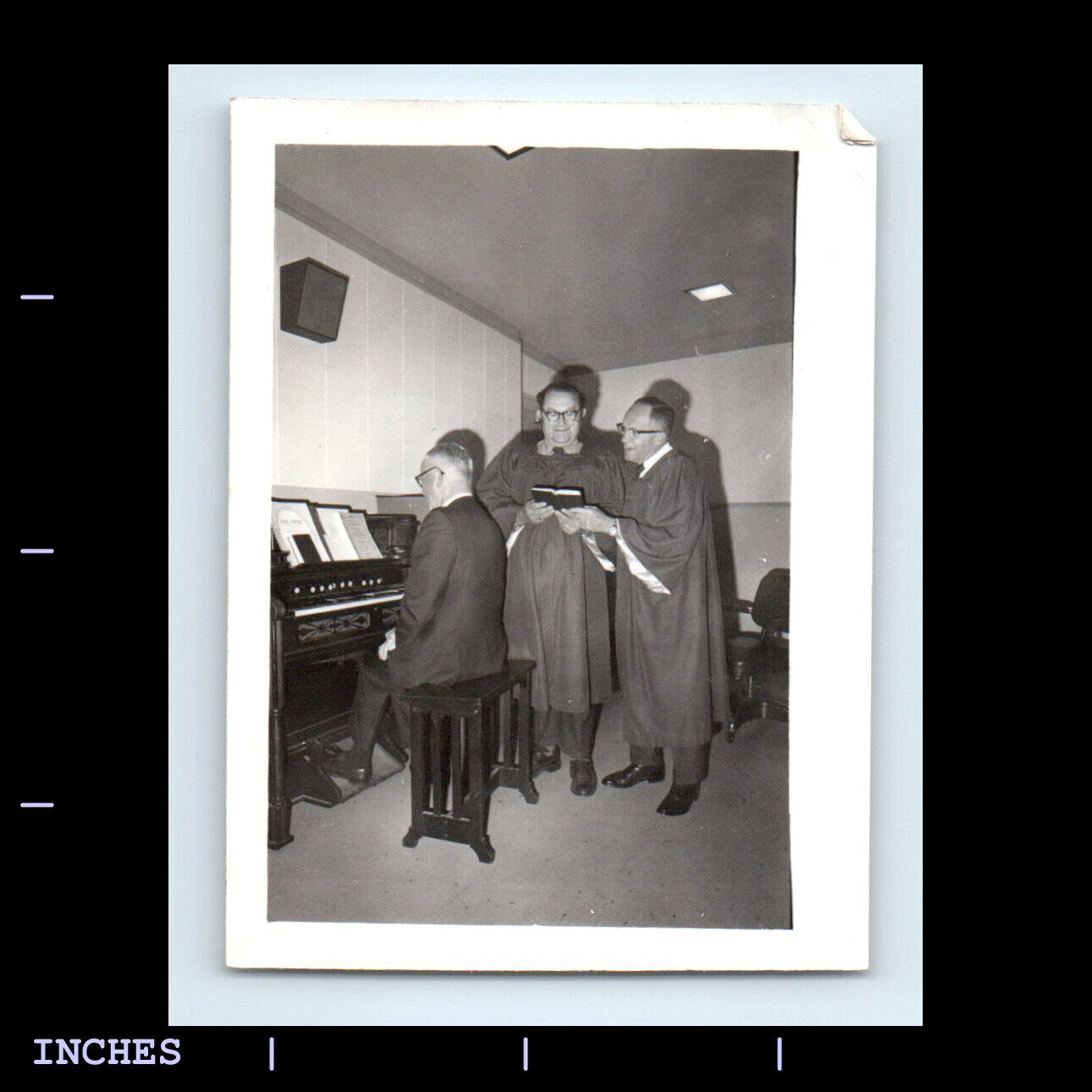 Vintage Photo MEN SINGING FROM HYMN BOOK BY PIANO