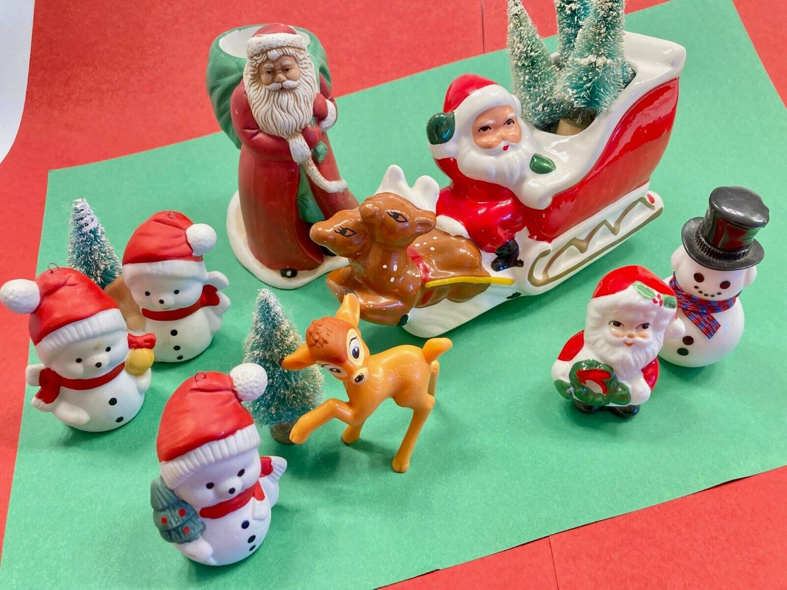 Vintage Ceramic LOT Christmas Santa Sleigh Reindeer Snowmen Figurines ( HOMCO ?)