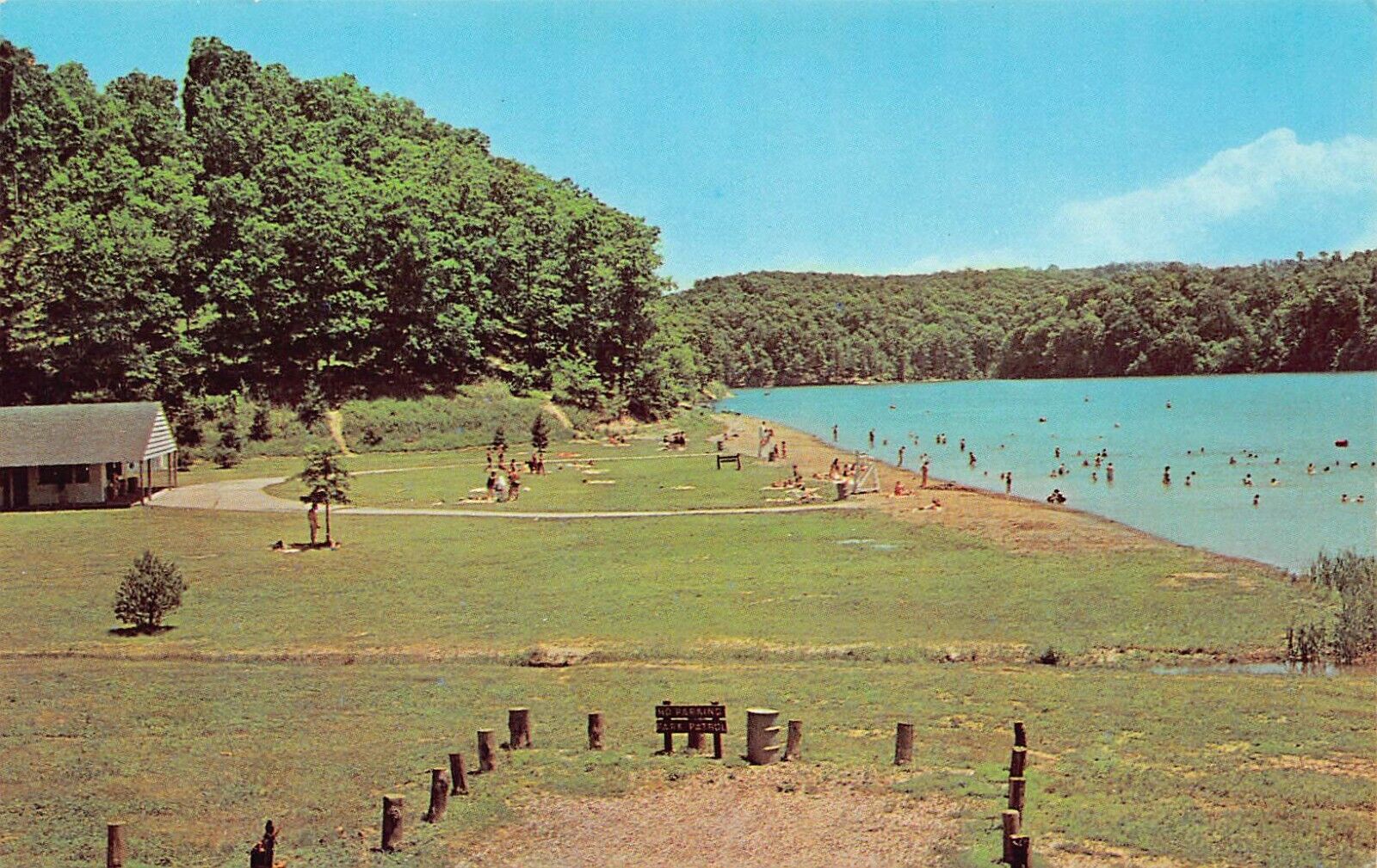Glouster OH Ohio Burr Oak State Park Lodge Beach Public Bathing Vtg Postcard B62