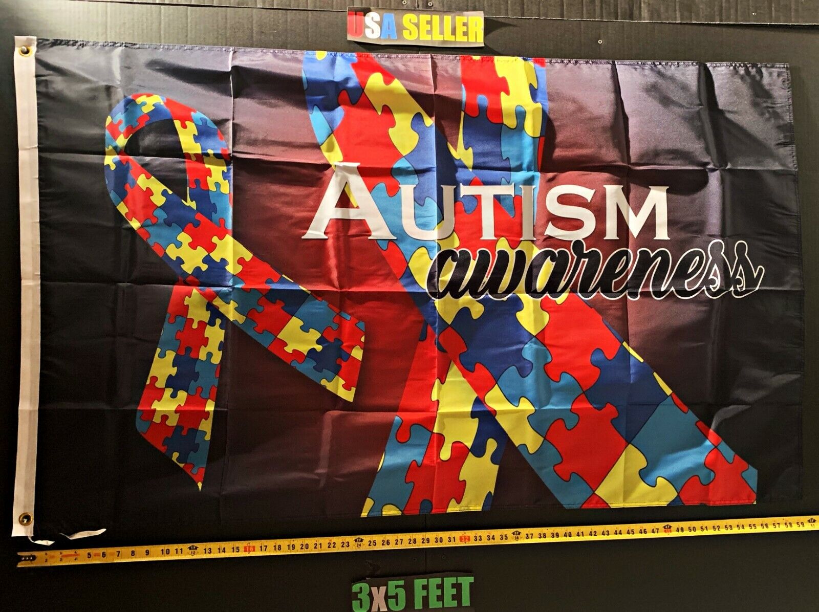 Autism Flag  Awareness Rainbow Ribbon Puzzle B Hope USA Sign 3x5'
