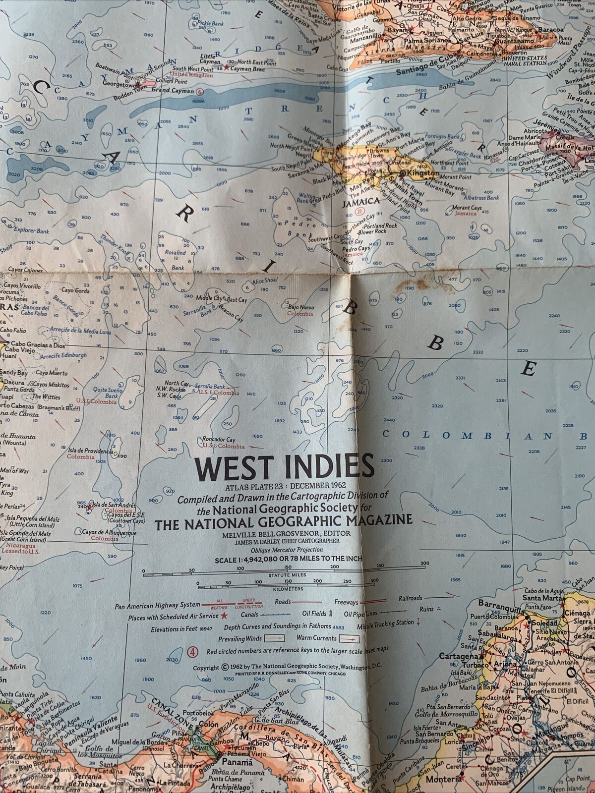 Vintage 1962 West Indies Map One Side Souvenir Fold Wall Travel Tourist World