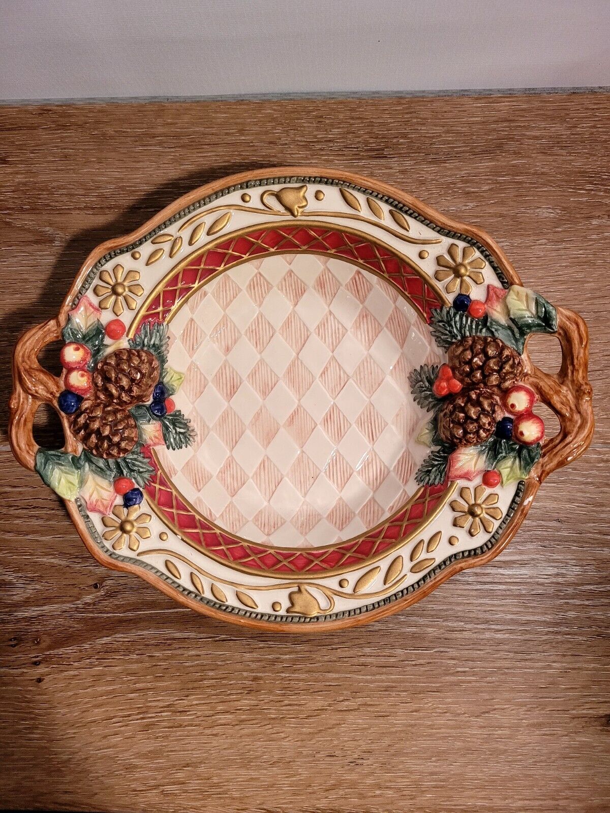 Vintage Fitz and Floyd Oval Serving Bowl Decorative Pinecone Home Collection 