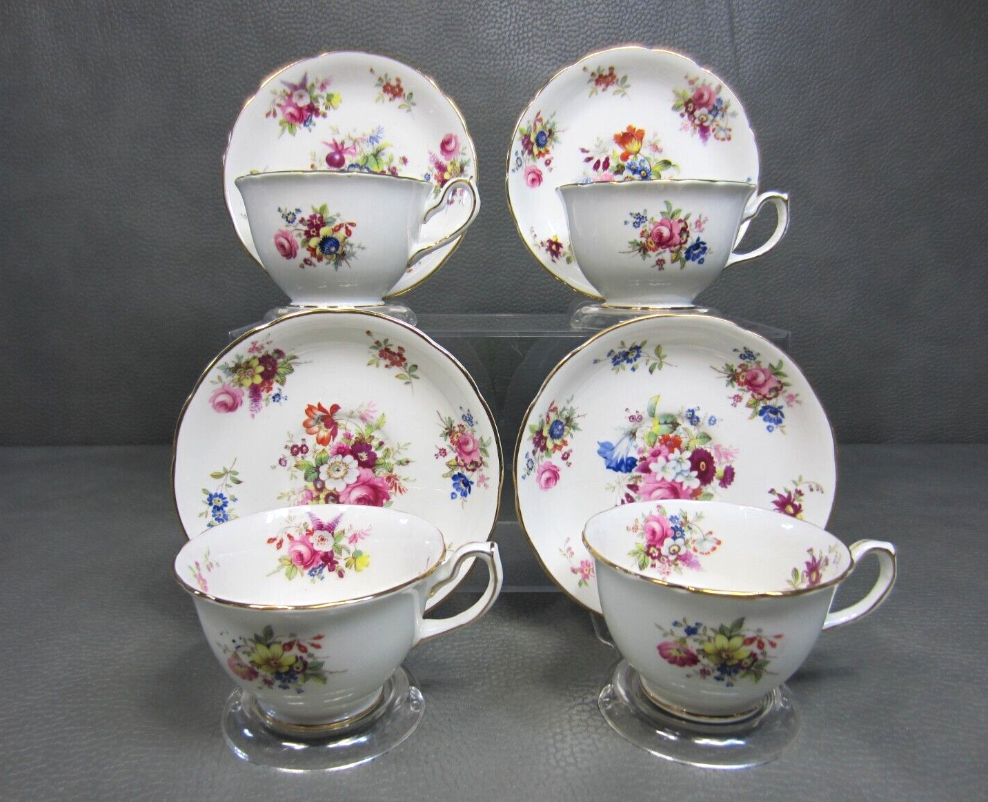 Vintage Set of 4 Hammersley & Co. England Bone China Floral Cup and Saucer #2991