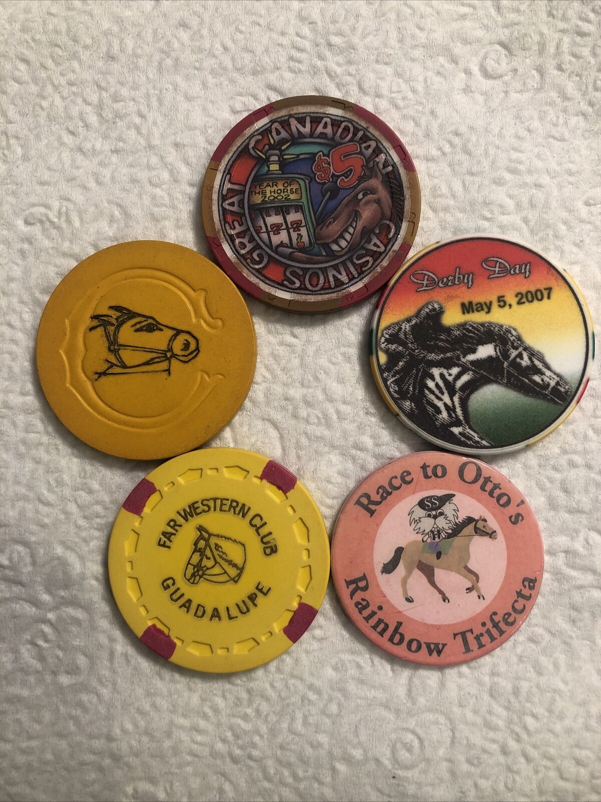 Lot Of (5) Casino Chips from Various Locations Horse Racing Special