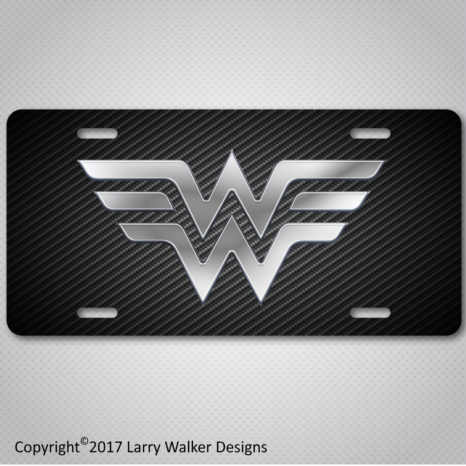 Wonder Woman  Aluminum silver on Carbon Fiber Look License Plate Tag New