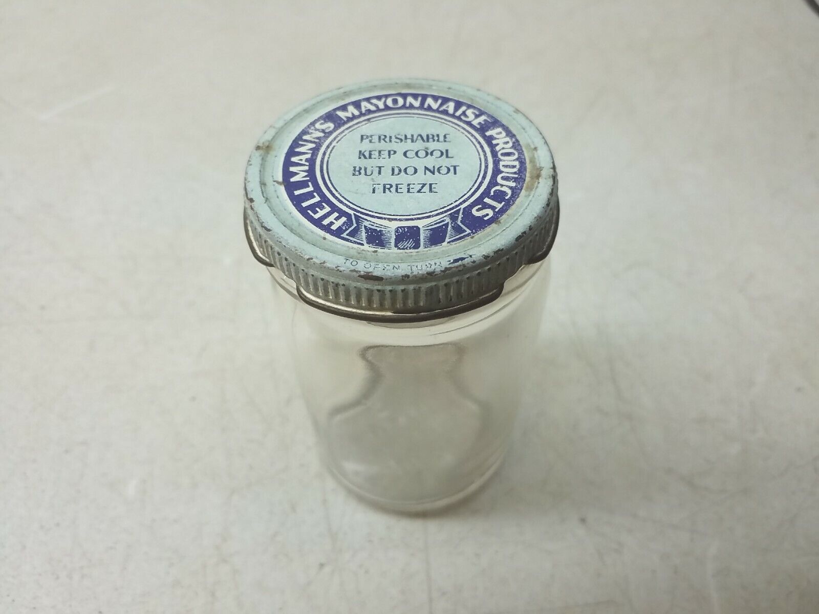 Hellmann\'s Blue Ribbon Mayonnaise Jar Vintage 1930s-1940s Collectible Item 