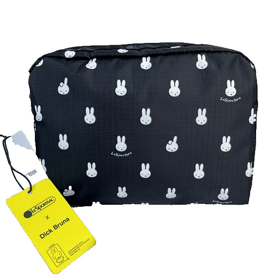 New JAPAN Miffy Rabbit Lesportsac Black LARGE Pouch Cosmetic Makeup Case