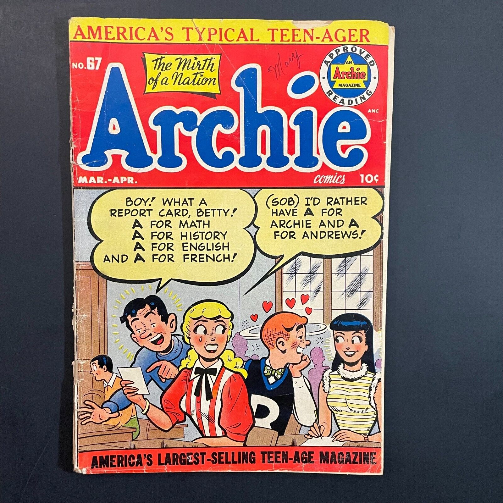 Archie 67 GOLDEN AGE COMIC 1954 School cover Jughead Katy Keene Bill Woggon