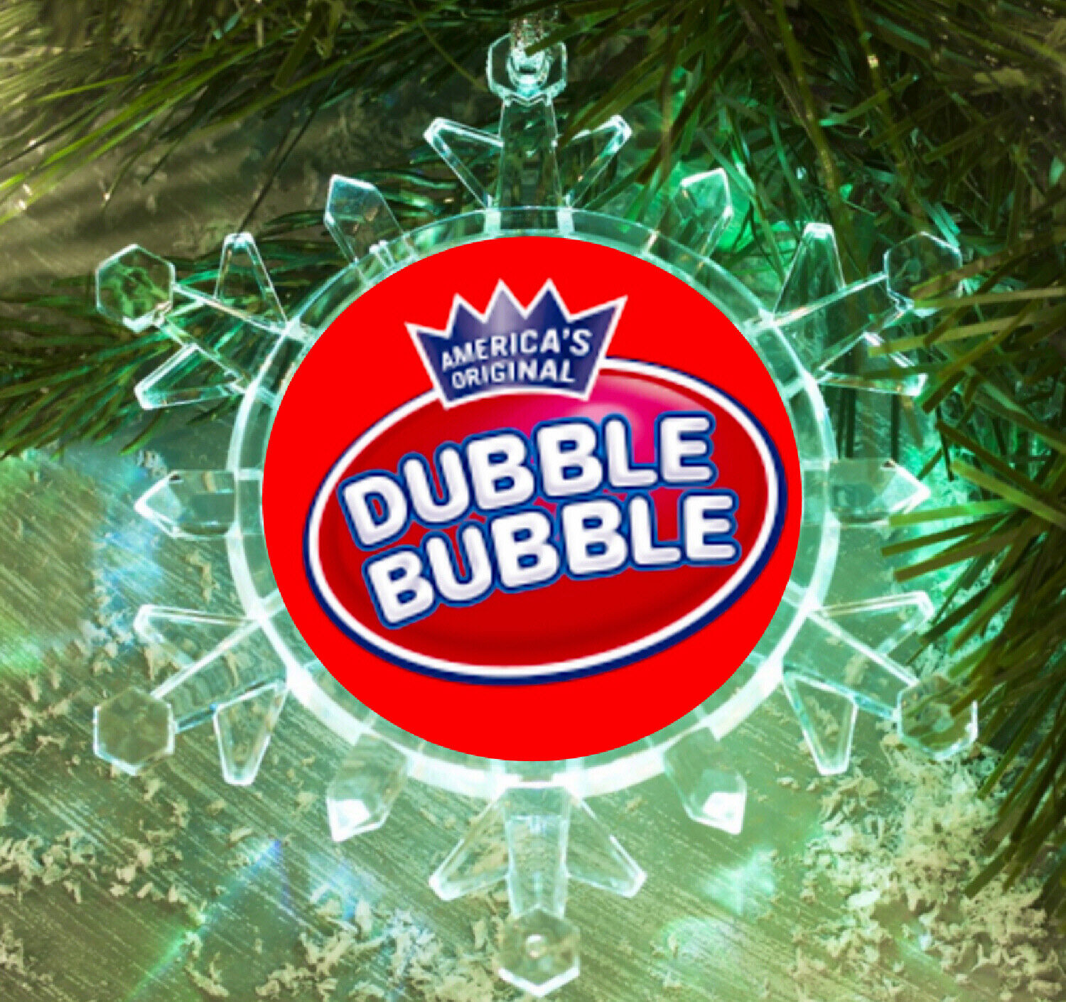 retro Double Dubble Bubble Gum Snowflake Holiday Lit Christmas Tree Ornament